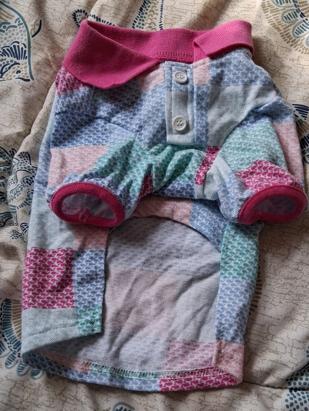 Source Unknown Pink Collar Multicolor Plaid Dog Onesie